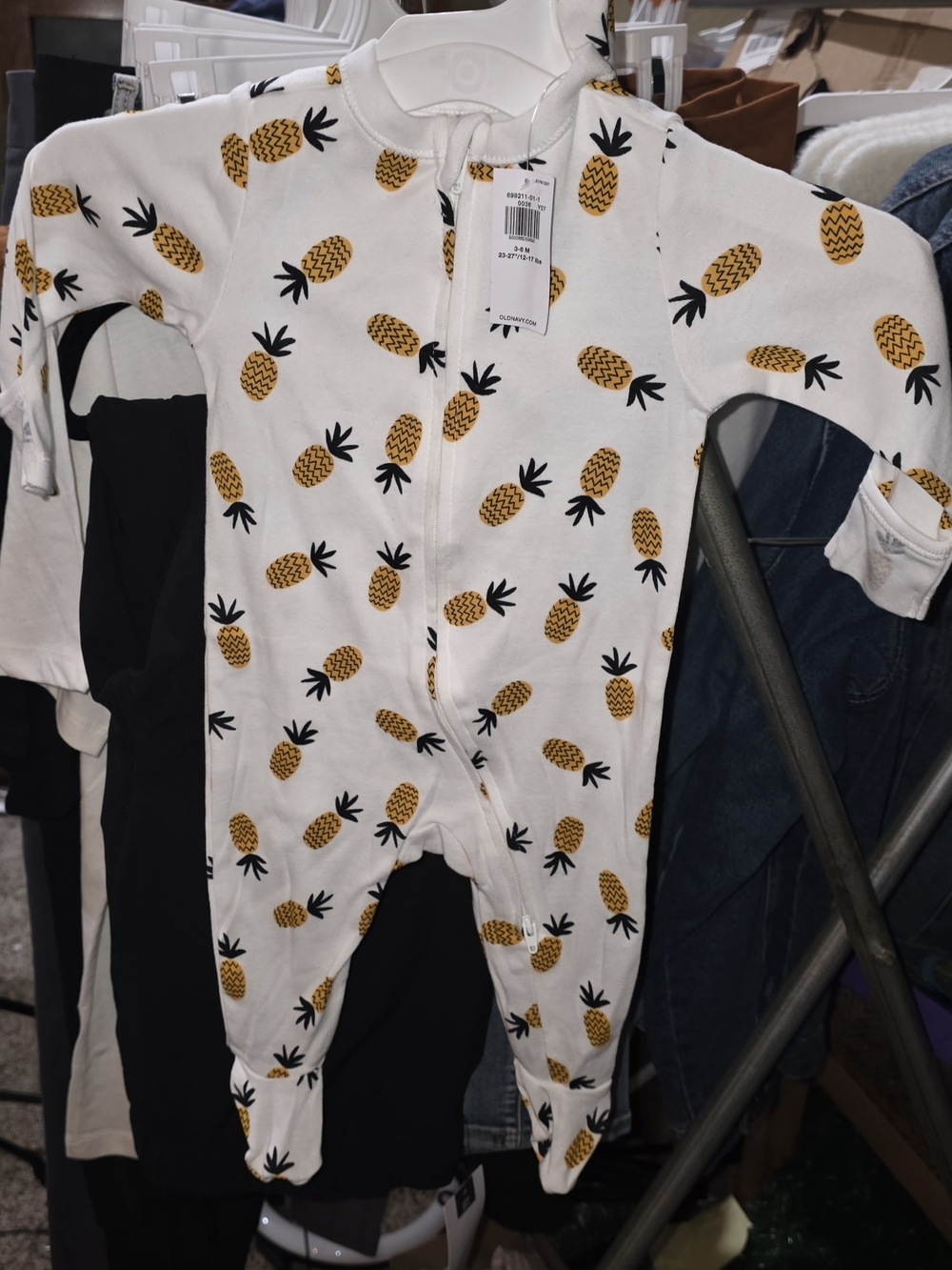 Baby Pineapple Print One-Piece Sleeper - White